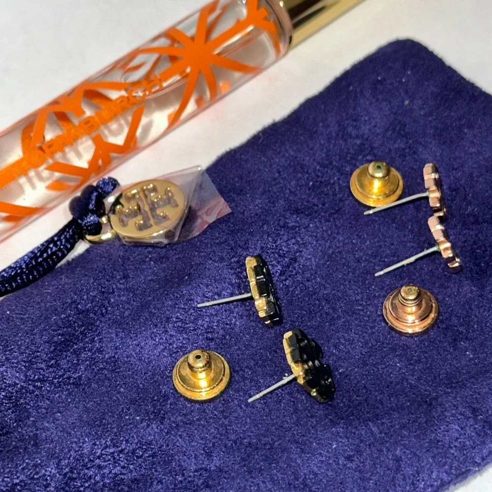 Tory Burch Orange travel roll on fragrance ,  2 pair of Earring Set and pouch - Picture 3 of 4